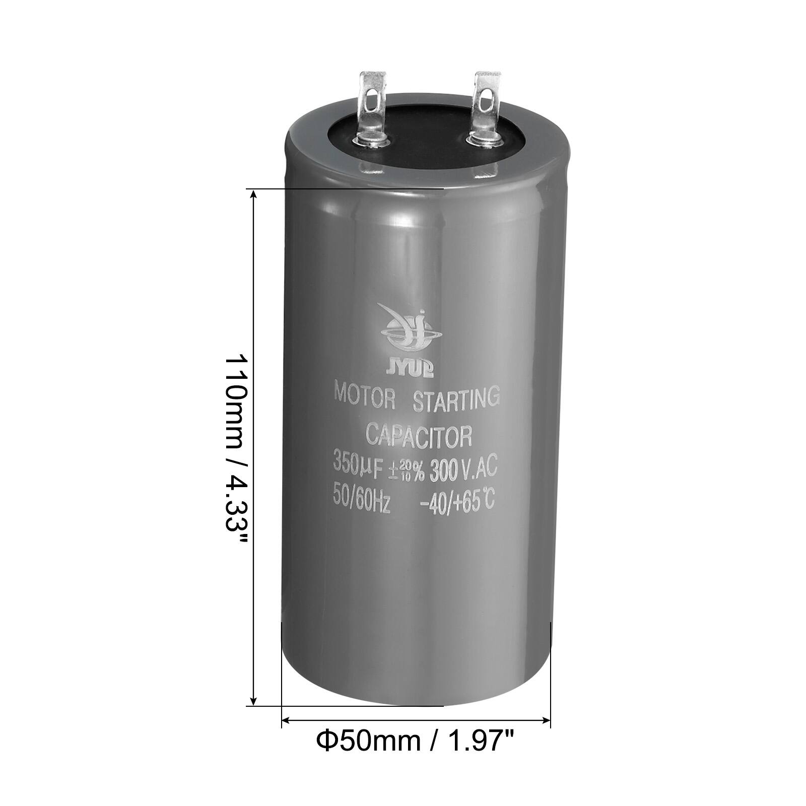 1 110mm / 4.33"  
gUYL MOTOR STARTING CAPACITOR 350µF 1.8% 300V.AC 50/60Hz -40/+65°C  
50mm / 1.97"