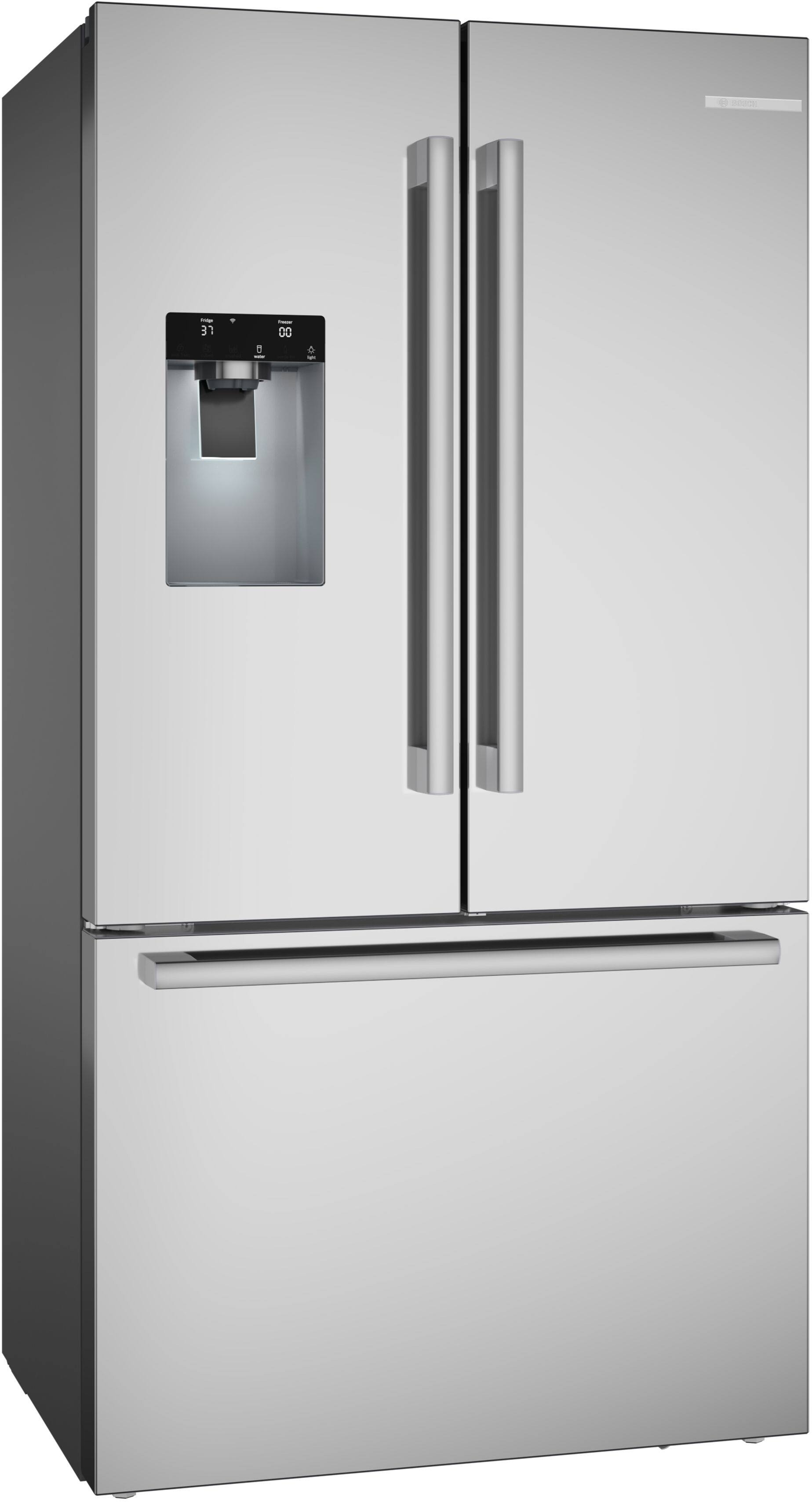Alt View 2. Bosch - 500 Series 21 Cu. Ft. Bottom-Freezer French Door Counter-Depth Smart Refrigerator with External Water and Ice - Stainless Steel.