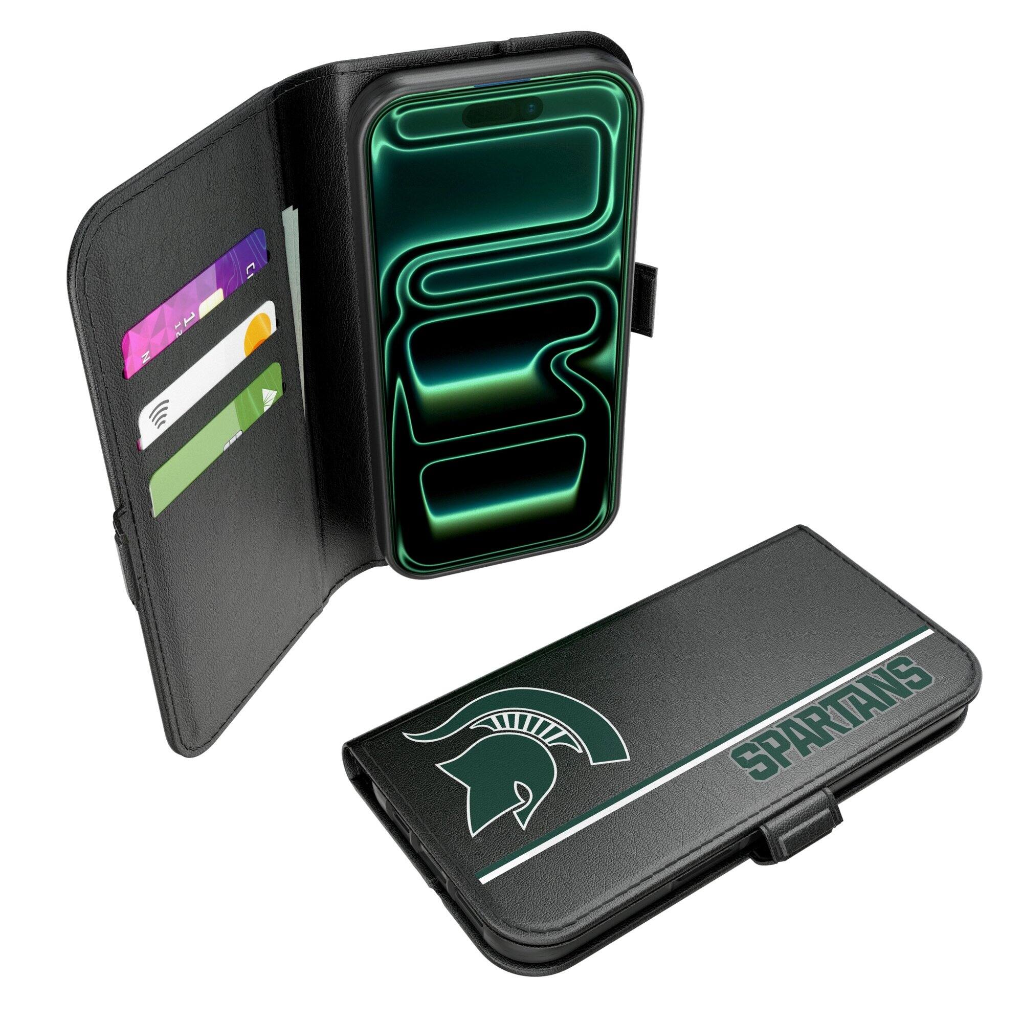 Front. Keyscaper - Michigan State Spartans iPhone Folio 2.0 Case - 17 Pro Max - Black.