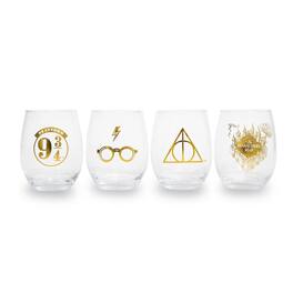 Silver Buffalo - Harry Potter Icons Stemless Wine Glasses, Set Of 4 | Each Holds 20 Ounces - Gold