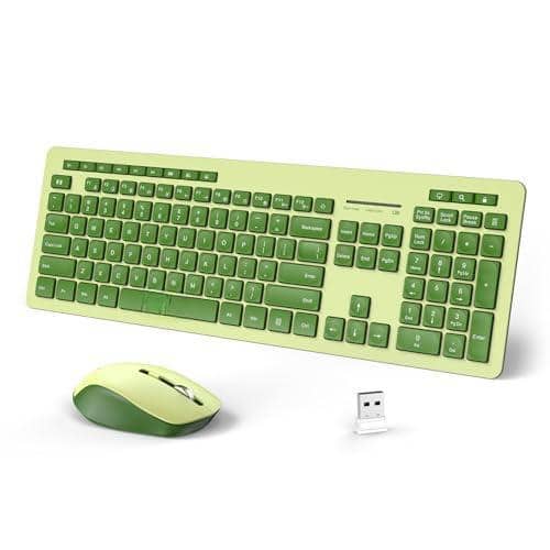 Cedar Assembly - Wireless And Mouse Combo 2.4ghz Cordless Quiet With Usb Receiver Full Size Cute Green Compatible For Windows - Light and Dark Green