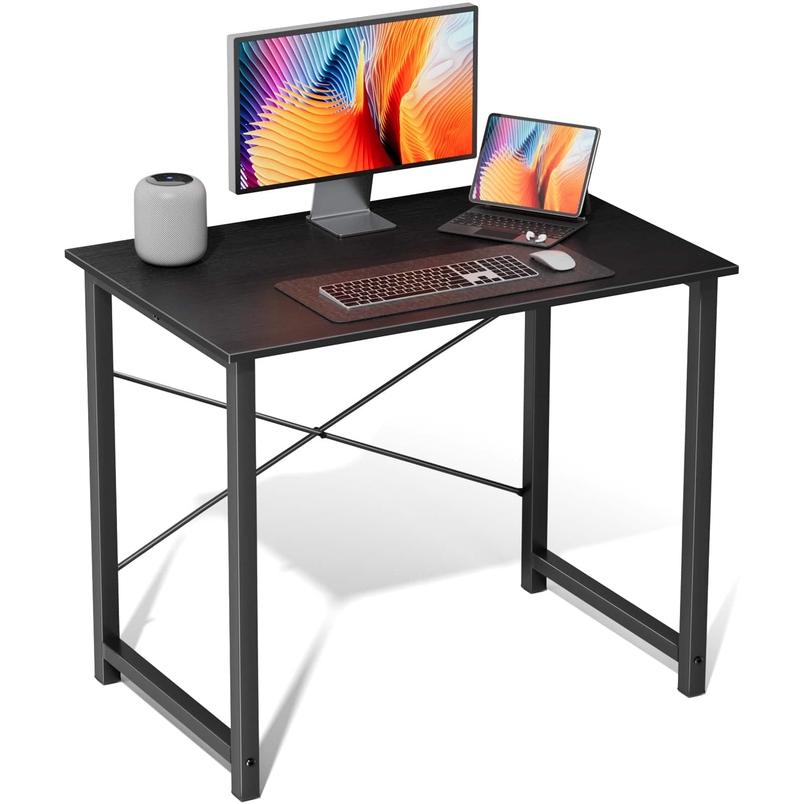 AENKYO - 31 inch Computer Desk with Charging Station and Storage Shelves - 59" Wide - Black