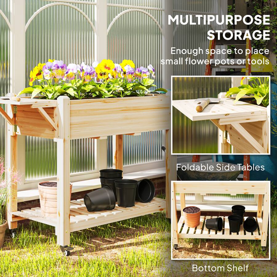 Outsunny Raised Planter Box, Elevated Garden Bed with Lockable Wheels ...