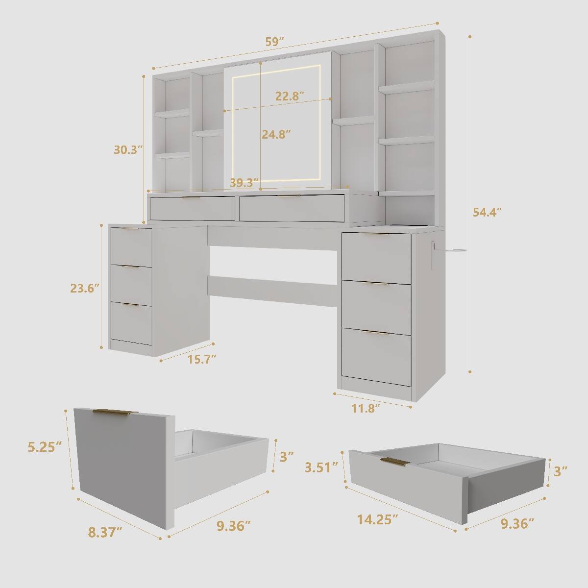 59"
22.8"
30.3"
24.8"
39.3"
54.4"
23.6"
15.7"
11.8"
5.25"
3" 3.51"
3"
8.37"
9.36"
14.25"
9.36"
