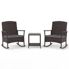 Boyel Living - 3 Piece Patio Rocking Set Wicker Rocking Chairs with 2-Tier Coffee Table - Gray