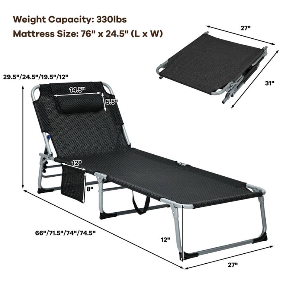 Weight Capacity: 330lbs  
Mattress Size: 76" x 24.5" (L x W)  

29.5"/24.5"/19.5"/12"  
14.5"  
5.5"  
12"  
8"  
66"/71.5"/74"/74.5"  
12"  
27"  
31"  
27"