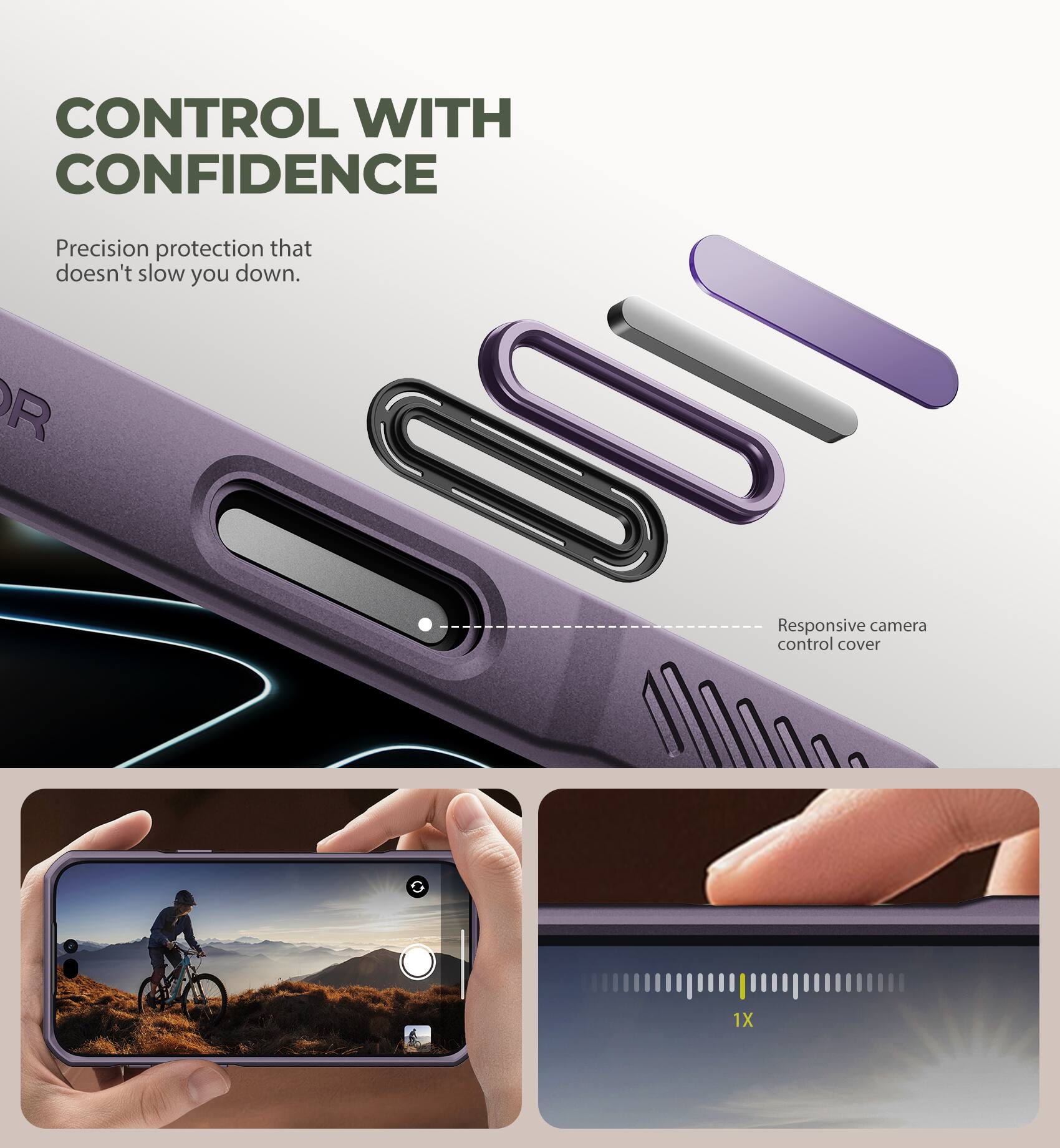 CONTROL WITH CONFIDENCE  
Precision protection that doesn't slow you down.  
Responsive camera control cover  
1X