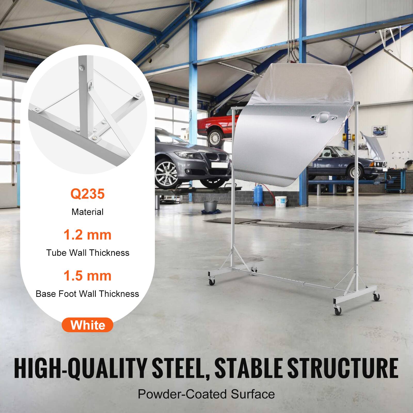 Q235  
Material  
1.2 mm Tube Wall Thickness  
1.5 mm Base Foot Wall Thickness  
White  

HIGH-QUALITY STEEL, STABLE STRUCTURE  
Powder-Coated Surface