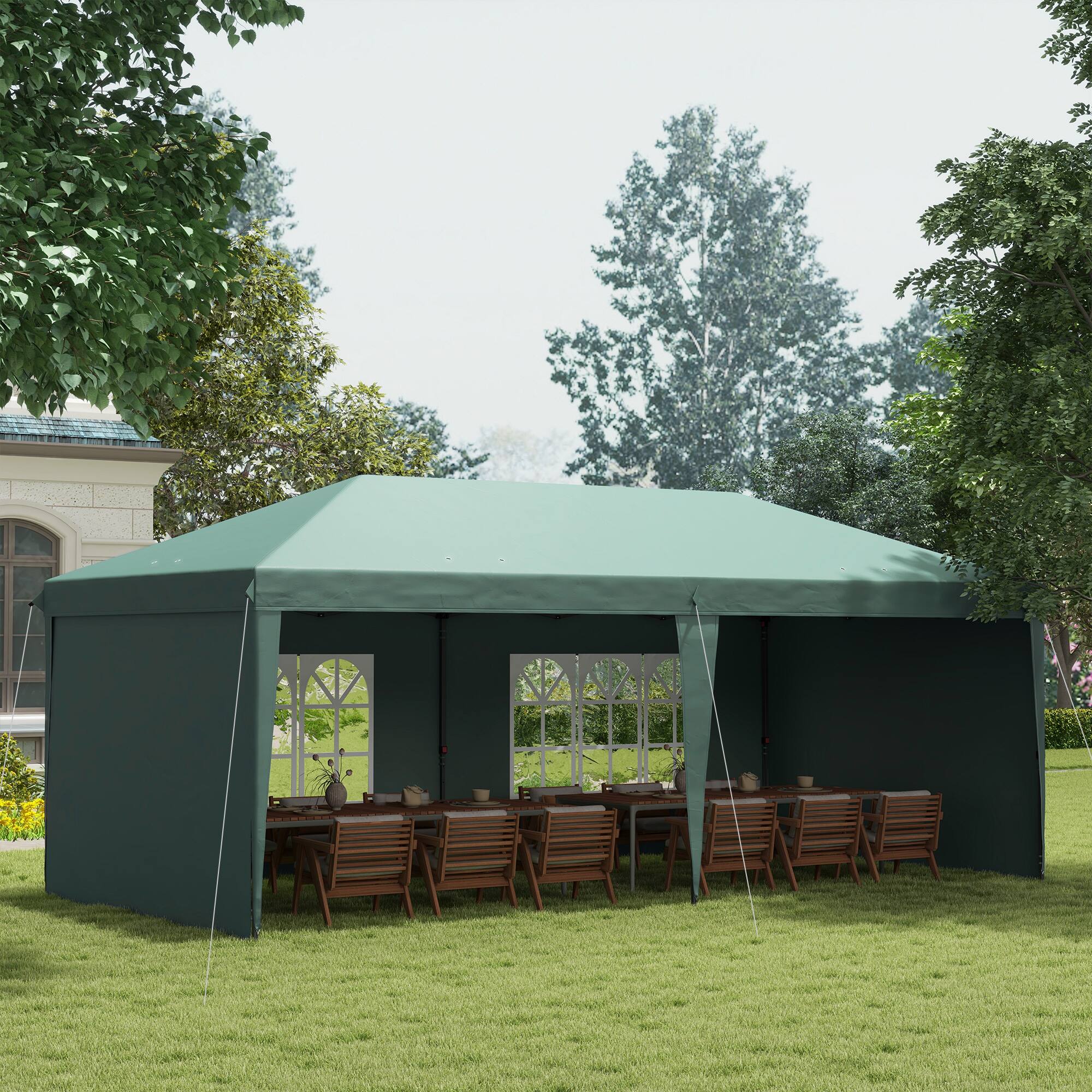 Alt View 1. Outsunny - 10' x 20' Pop Up Canopy Tent with 4 Sidewalls, Heavy Duty Tents for Parties, Outdoor Instant Gazebo with Carrying Bag - Green.