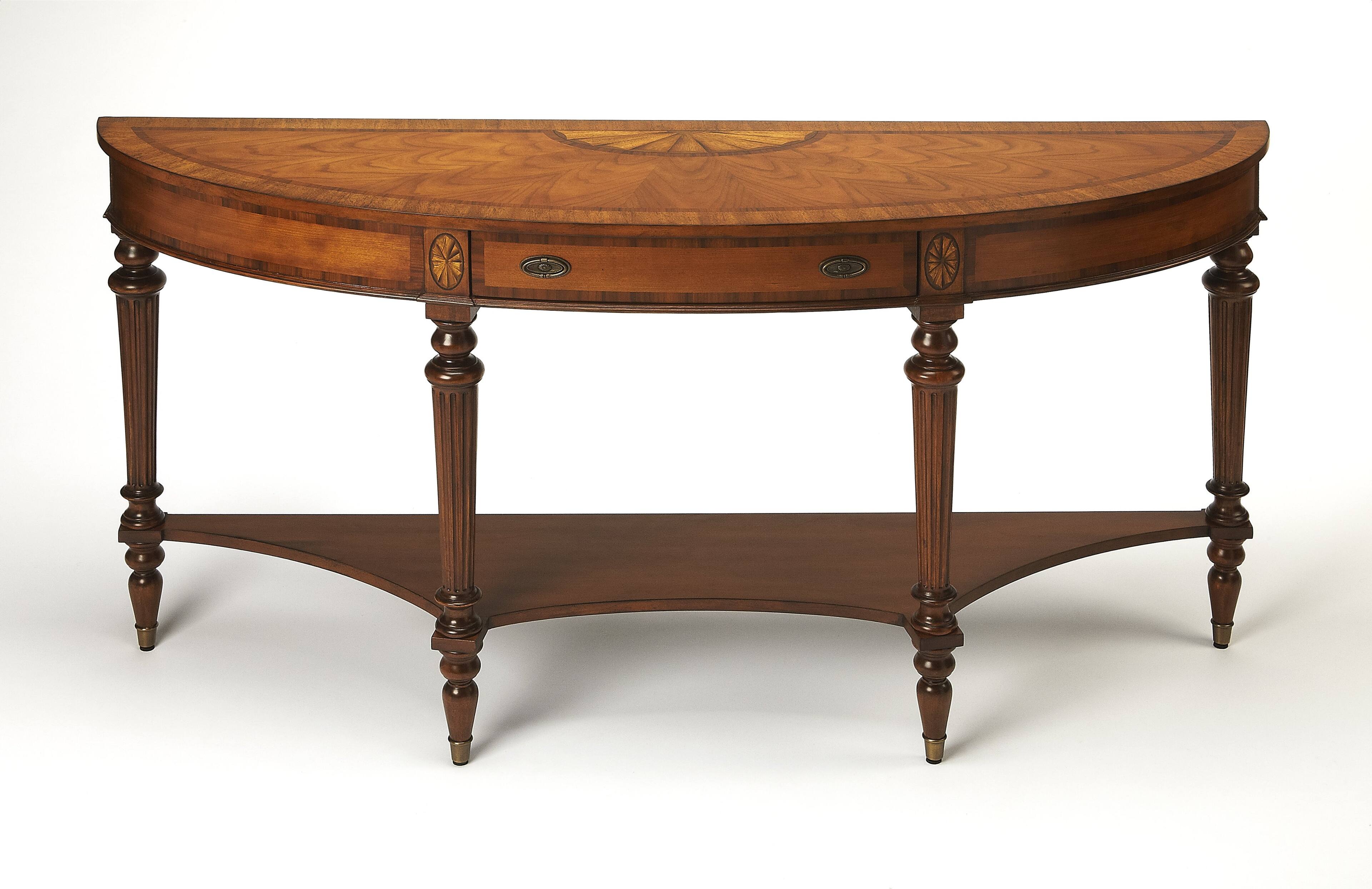 Front. Butler Specialty - Latham 62 in. W Demilune Wood Traditional 1 Drawer Console Table with Lower Open Shelf - Medium Brown.
