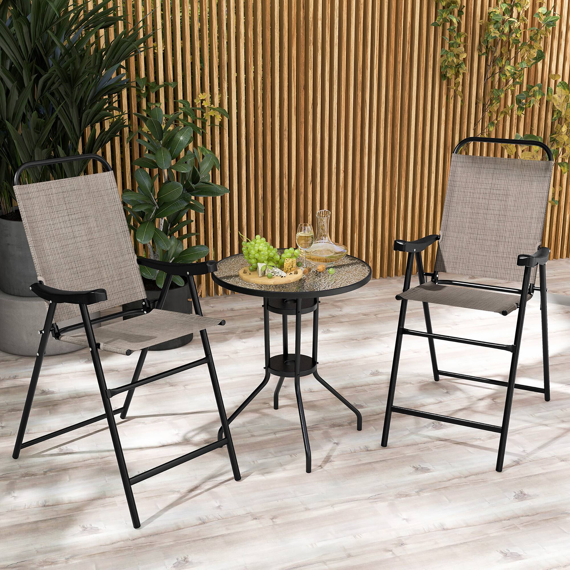 Alt View 8. Gymax - Gymax 4 PCS Patio Bar Chair Folding Bar Height Metal Frame w/ Footrest Garden Brown - Brown.