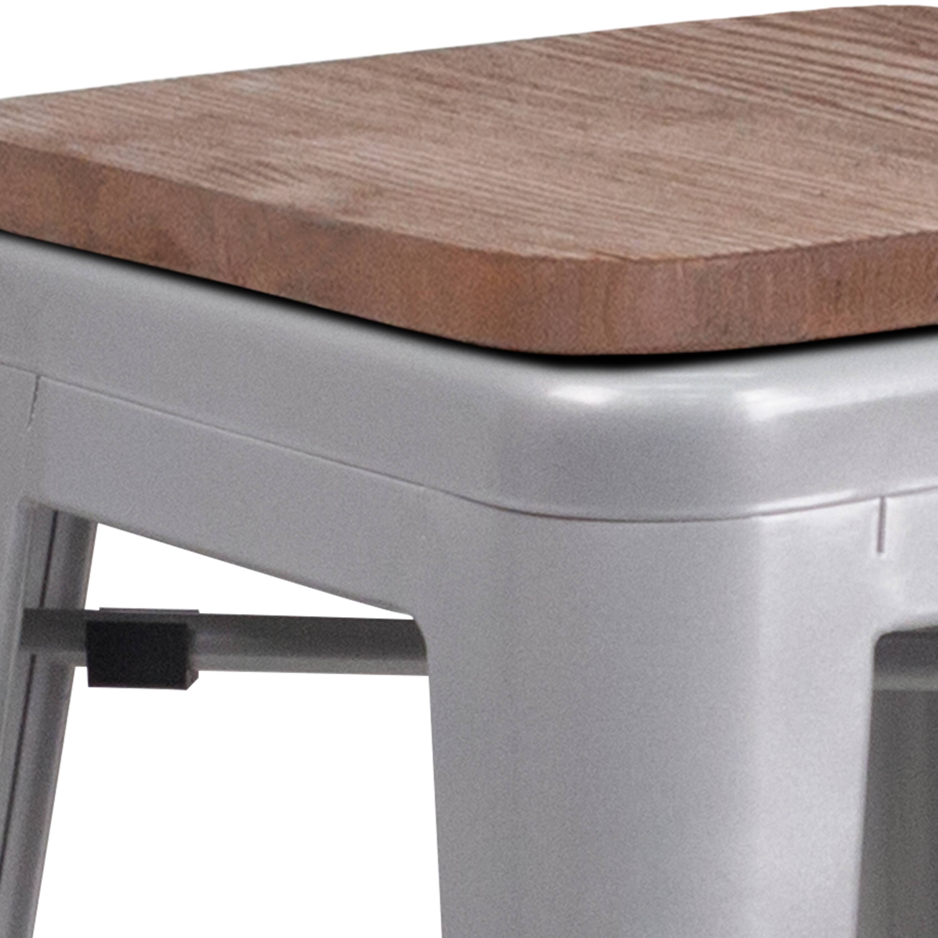 Alt View 7. Emma + Oliver - 24"H Backless Metal Counter Height Stool with Wood Seat - Silver.