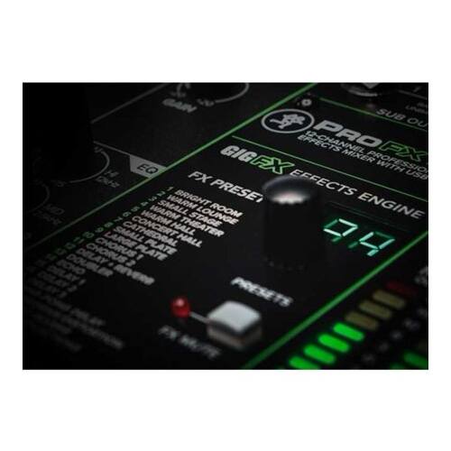 SUB OUT EFFECTS PRO FX GIGAFX MIXER PROFESSIONAL FX EFFECTS ENGINE WITH USB  
FX PRESETS  
1. WARM BRIGHT PRESET  
2. WARM STAGE ROOM  
3. SMALL CATHEDRAL HALL  
4. HALL  
5. DELAY  
6. CHORUS  
7. PLATE  
8. PLATE ECHO  
9. REVERB  
10. PRESETS