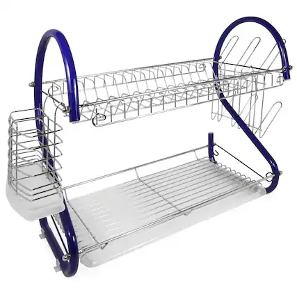 Front. Better Chef - 22" 2-Level Colored-Chrome-Plated S-Shaped Dish Rack - Silver, Blue.