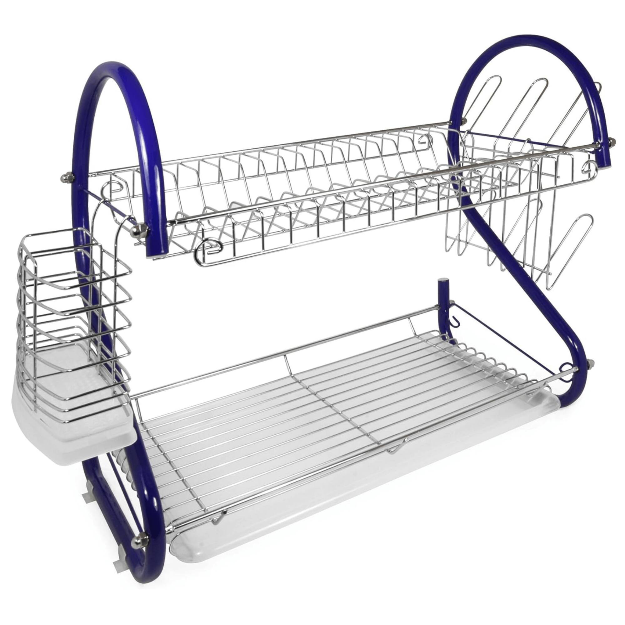 Better Chef - 22" 2-Level Colored-Chrome-Plated S-Shaped Dish Rack - Silver, Blue