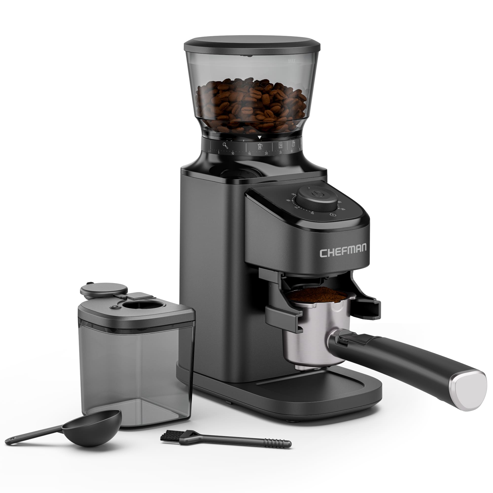 Chefman - Conical Burr Coffee Grinder, 40 Grind Settings, Anti-Static - Black