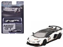 Lamborghini Aventador SVJ 63 Bianco Asopo Top Limited Edition 1/64 Diecast Model Car by Mini GT - White with Carbon