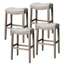 Maven Lane - Adrien Saddle Bar Stool Finish with Ash Grey Fabric Upholstery, Set of 4 - Reclaimed Oak