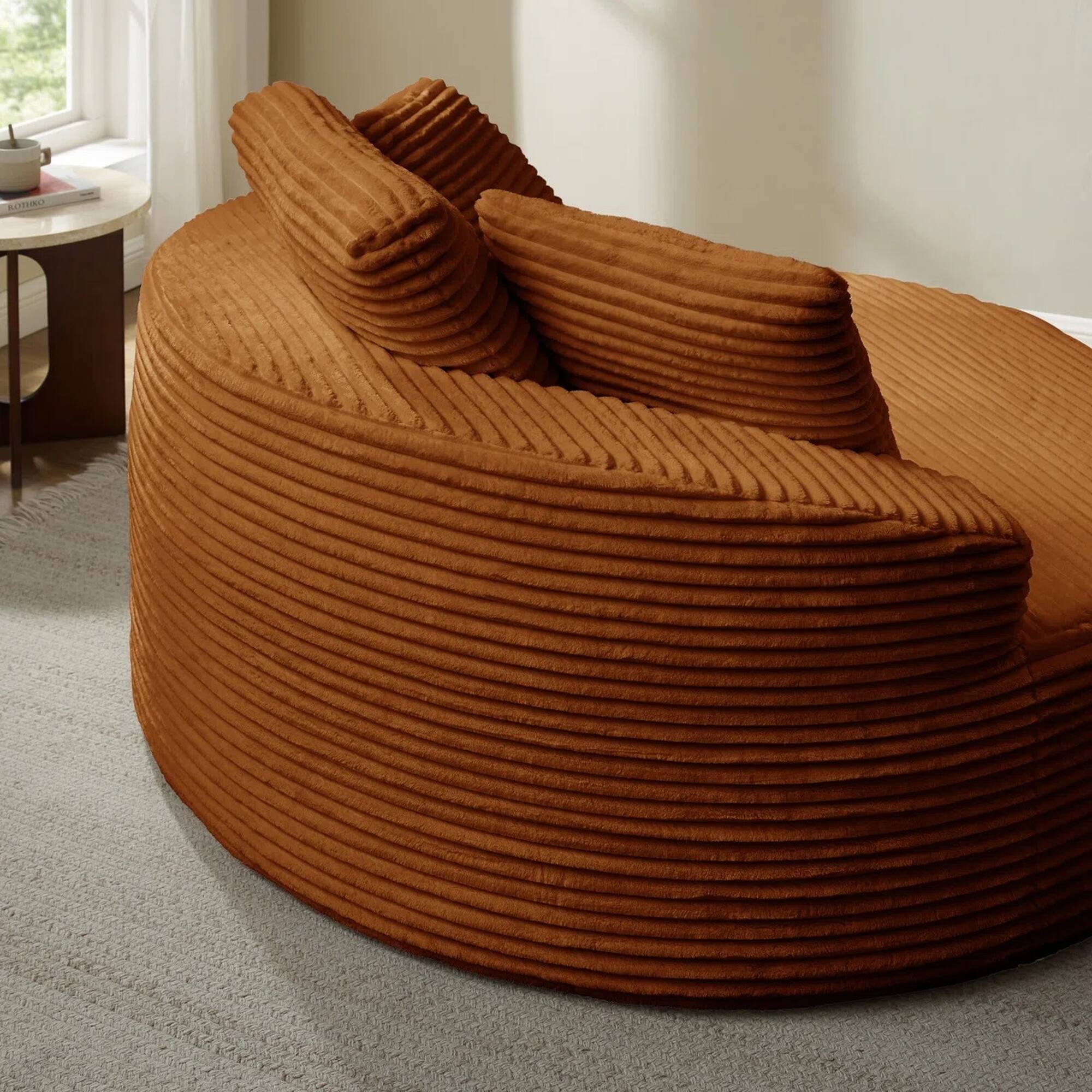 Alt View 1. Yardgrace - Oversized 55.1" Round Corduroy Chaise Lounge – Deep Seat Cloud Sofa, No Assembly Needed - Orange.