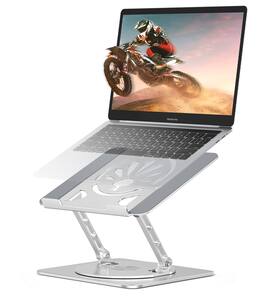 HongFei - Adjustable Laptop Stand for Desk-360° Rotating Foldable Laptop Holder Ergonomic Riser for MacBook Pro/Air Dell HP - Silver