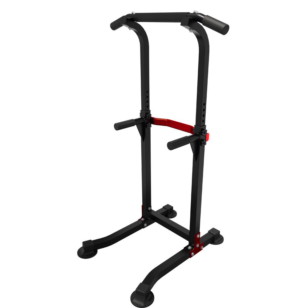 Back. Ainfox - Ainfox Pull Up Bar Dip Bar Power Tower Workout Dip Station Height Adjustable Free Standing Chin Up Bar - red.
