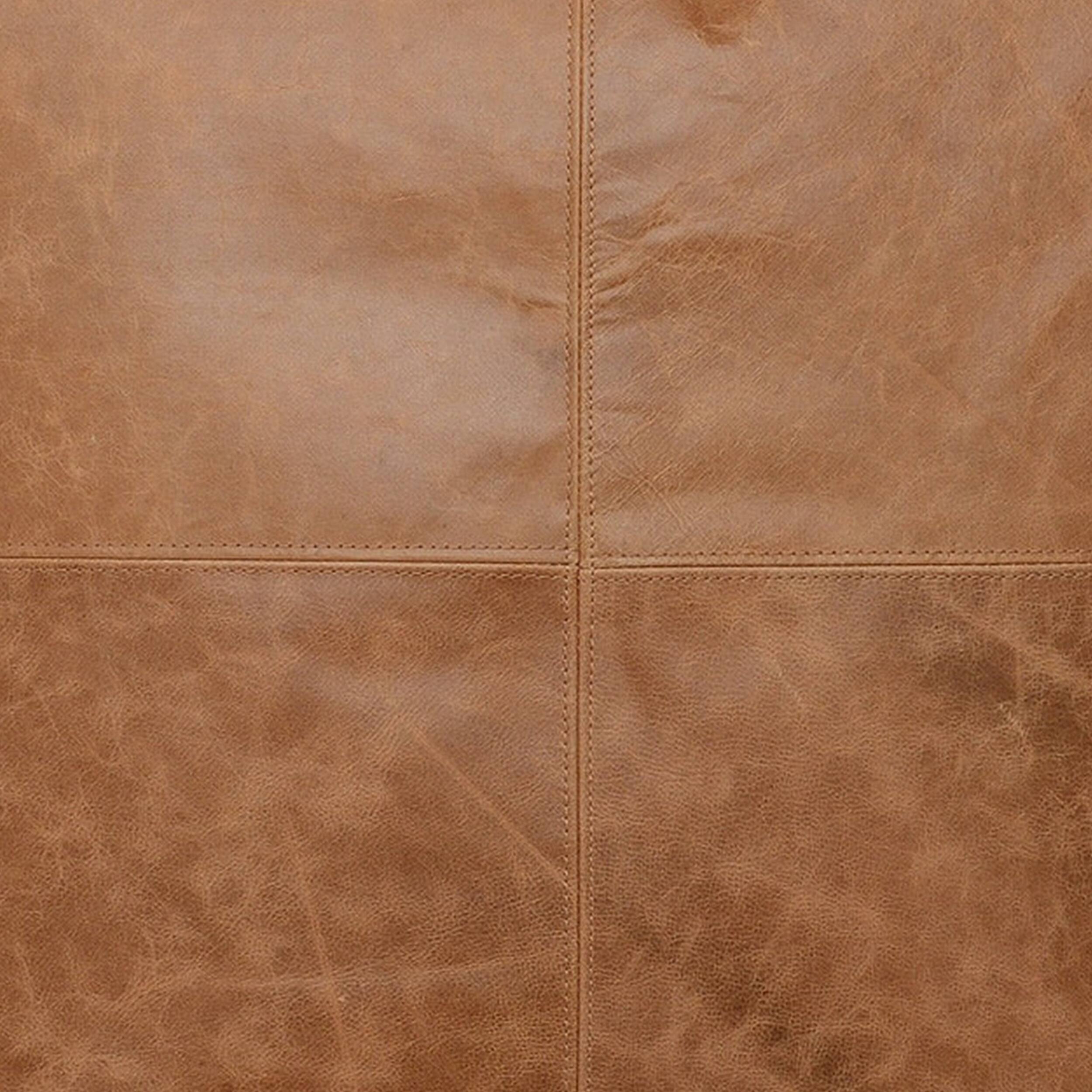 Left. Manhattan Lane - Square Leatherette Throw Pillow with Stitched Details - Brown.