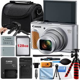 Canon - PowerShot SX740 HS Camera with 128GB Card + Case + Tripod + Pistol Grip + ZeeTech Pro - Silver