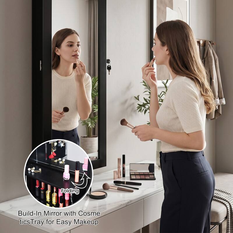 Folding  
Build-In Mirror with Cosmetics Tray for Easy Makeup