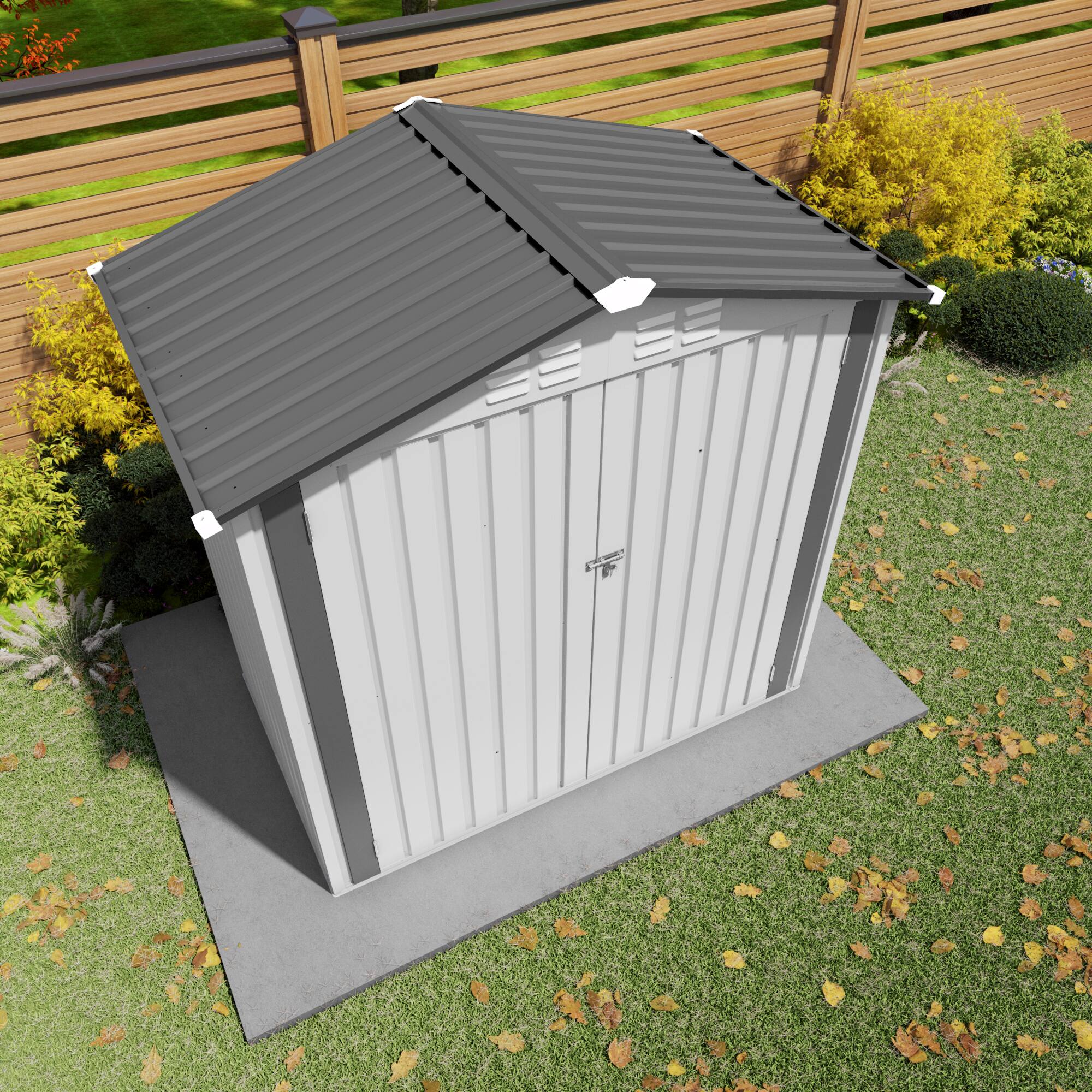 Alt View 2. Mondawe - 6X4FT Metal Storage Shed with Peaked Roof Waterproof,Clear Window and Lockable Door - White+gray.