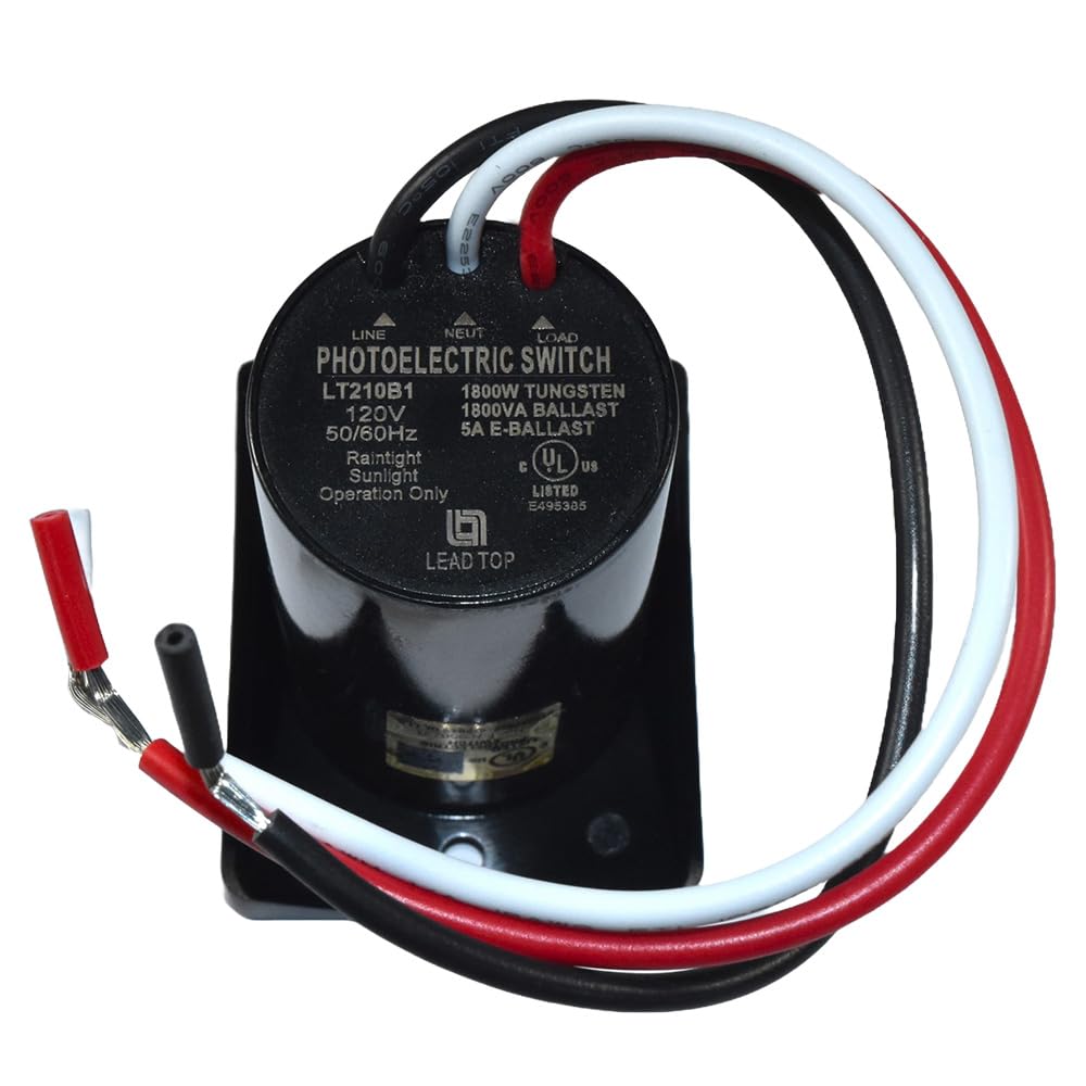 555 OP LINE NEUT LOAD PHOTOELECTRIC SWITCH LT210B1 1800W TUNGSTEN 120V 1800VA BALLAST 50/60Hz 5A E-BALLAST Raintight C US Sunlight Operation Only LISTED E495305 LEAD TOP C22
