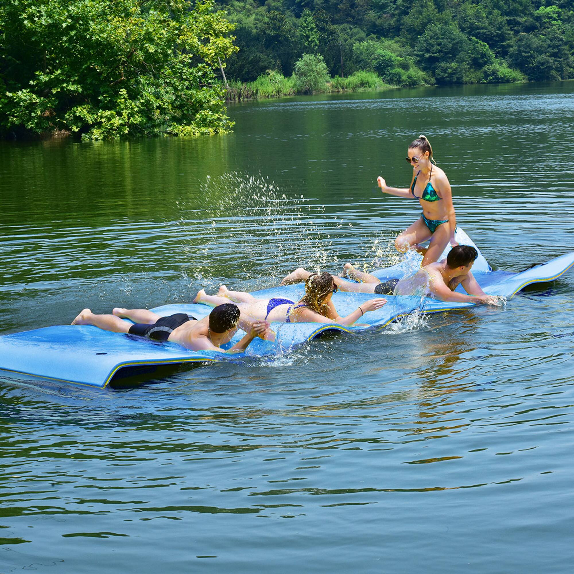 Alt View 2. Gymax - Gymax 12' x 6' Floating Water Pad Mat 3-Layer Foam Floating Island for Pool Lake Blue - Blue.