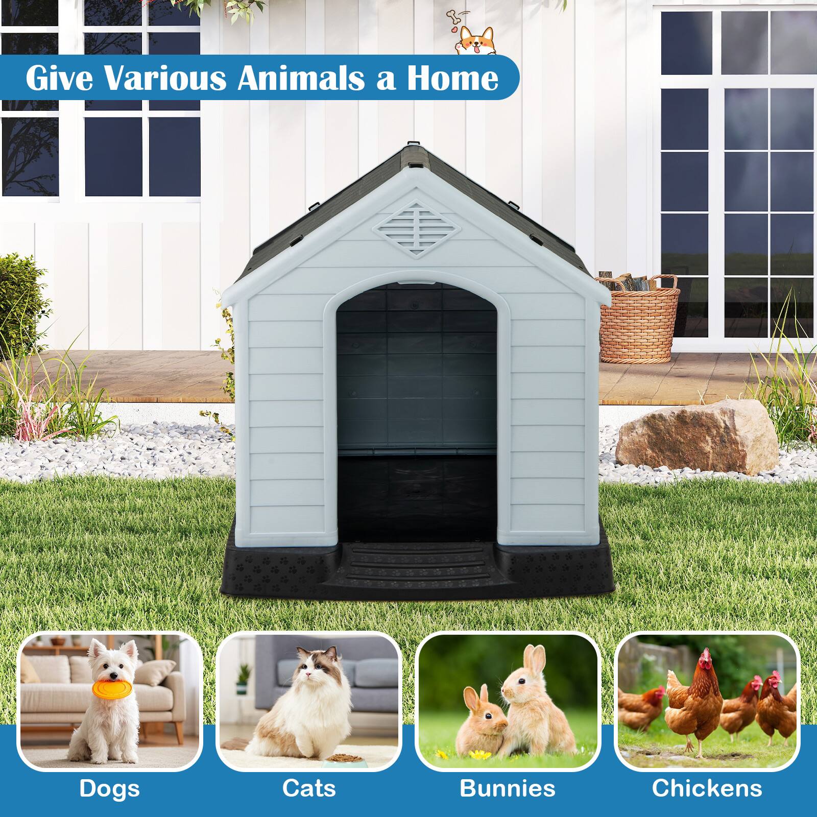 Give Various Animals a Home

Dogs  
Cats  
Bunnies  
Chickens