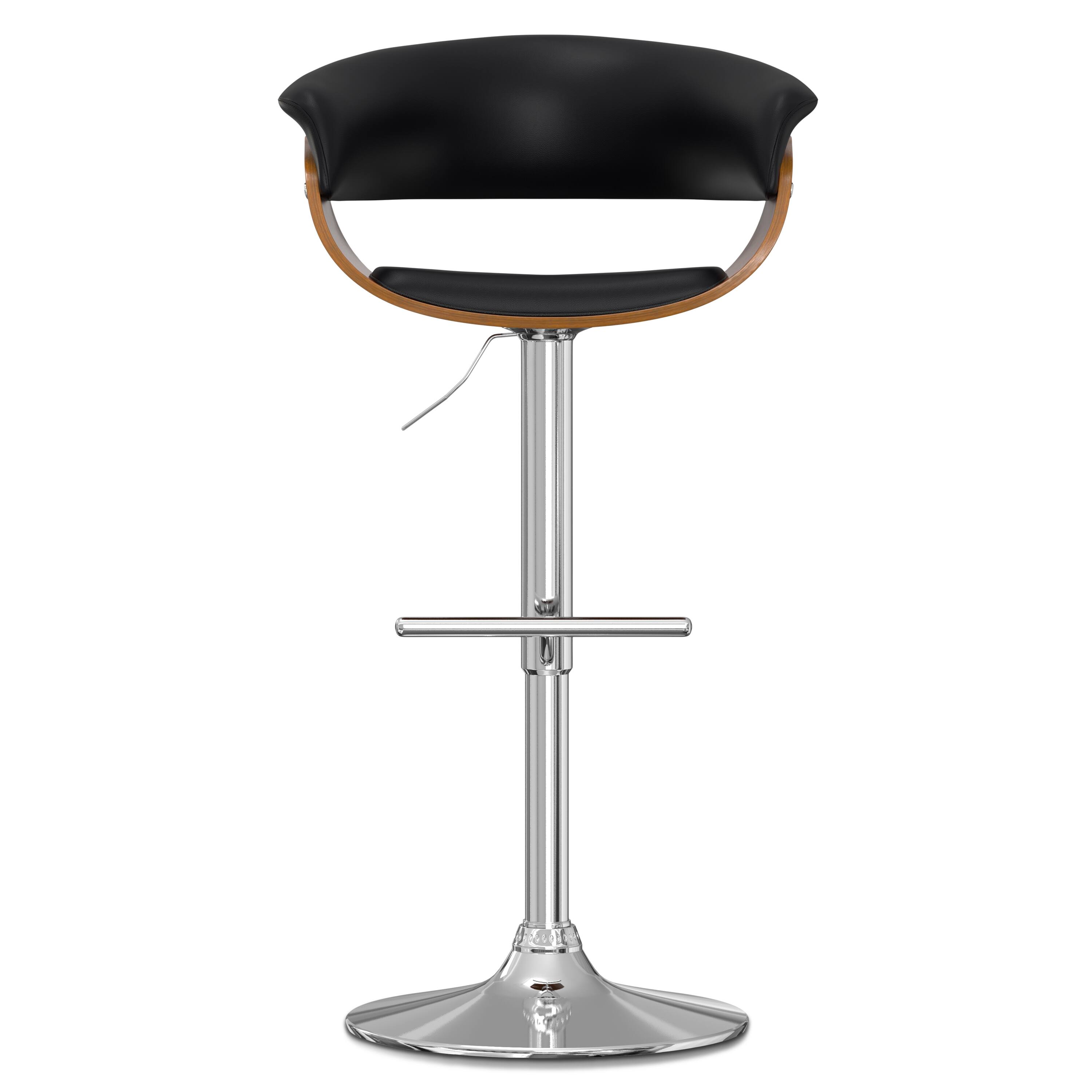 Left. Simpli Home - Sheldon Mid Century Modern 34 inch Adjustable Swivel Bar Stool in Black Vegan Faux Leather - Black.