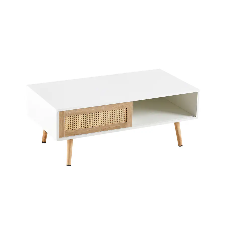 Closable Magazine Storage MERAVOM Mid Century Modern Coffee Table with Storage, Rectangle Wooden ...
