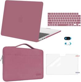 mosiso - 5in1 Kit for MacBook Air 13-Inch M5 M4 M3 M2 2022-2026, Hard Shell&Sleeve Bag&Keyboard Skin&Webcam Cover&Screen Film - Dusty Rose