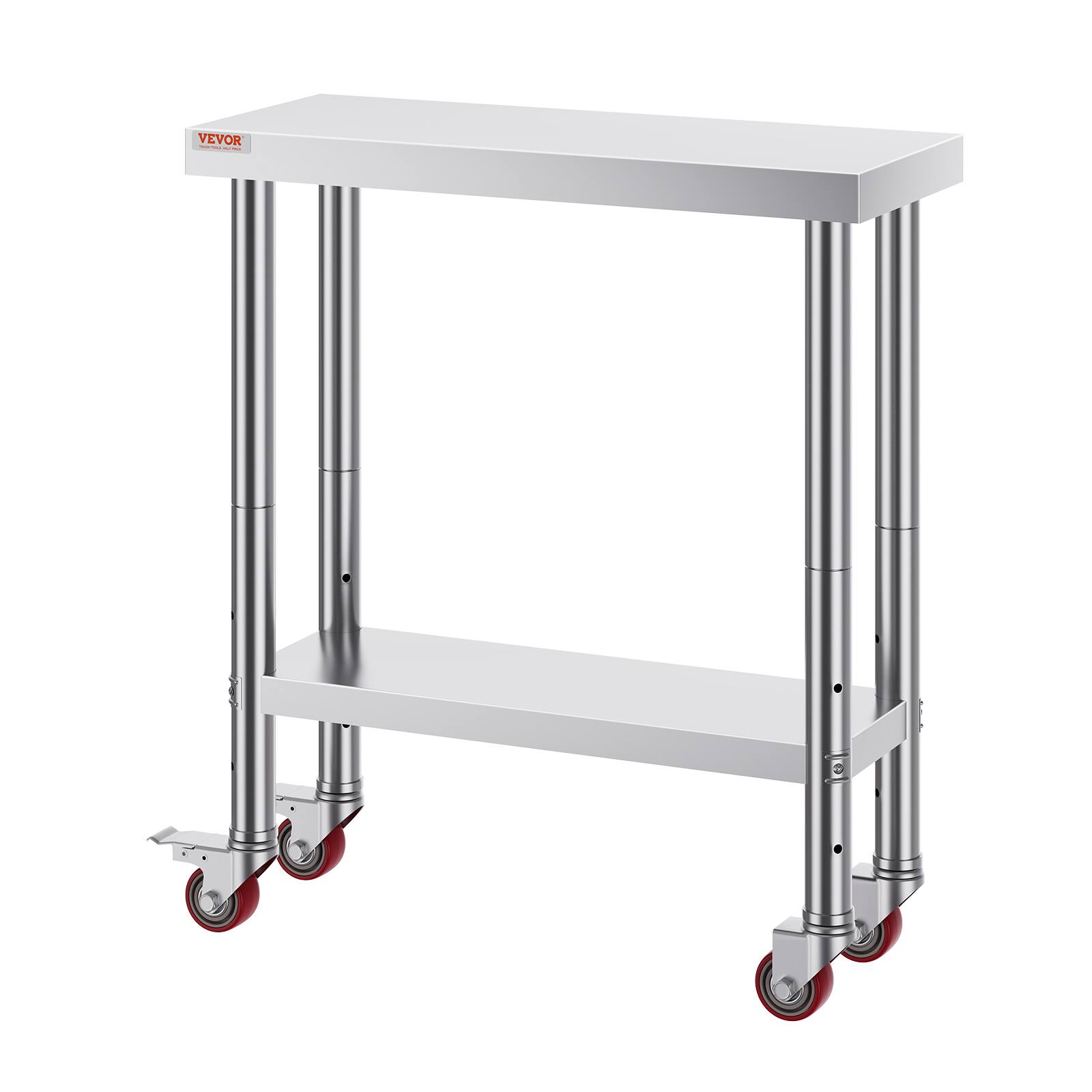 Alt View 5. VEVOR - Stainless Steel Work Table 30 x 12 x 34 Inch, 700 LBS Load Capacity with 4 Wheels, 3 Adjustable Height Levels - Sliver.