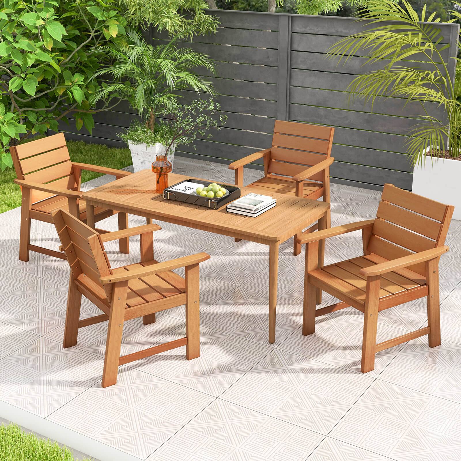 Alt View 1. Costway - Costway 4 PCS Patio Hardwood Chair Wood Dining Armchairs Breathable Slatted Seat Garden - Natural.