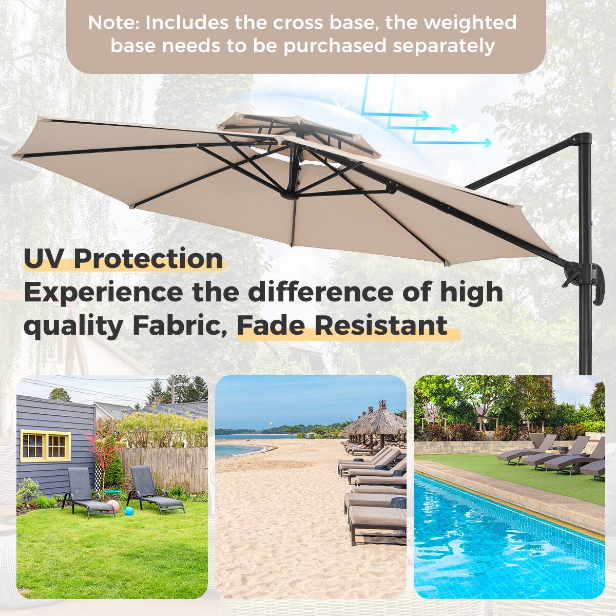 Note: Includes the cross base, the weighted base needs to be purchased separately

UV Protection  
Experience the difference of high quality Fabric, Fade Resistant