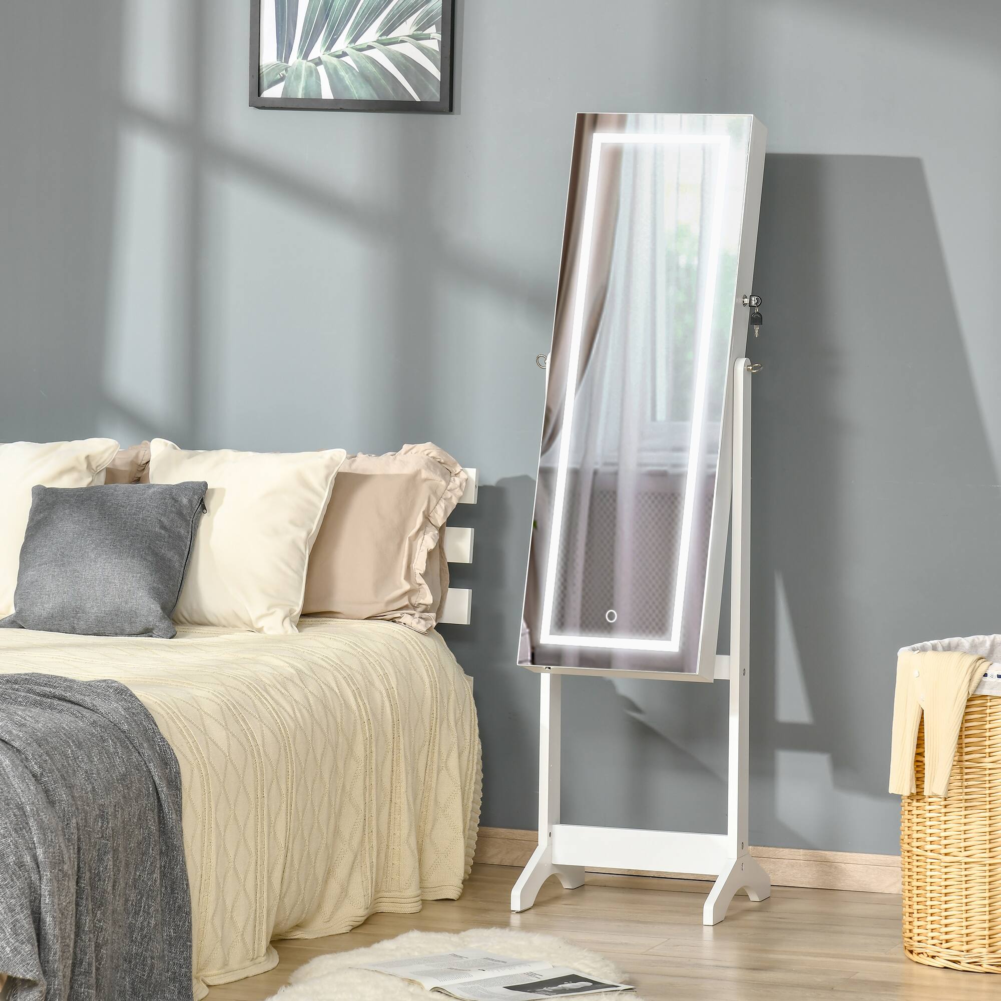 Alt View 7. Ecooso - Full Length Jewelry Mirror Cabinet with LED Light, Lockable Jewelry Organizer with Adjustable Angle and Storage - White.