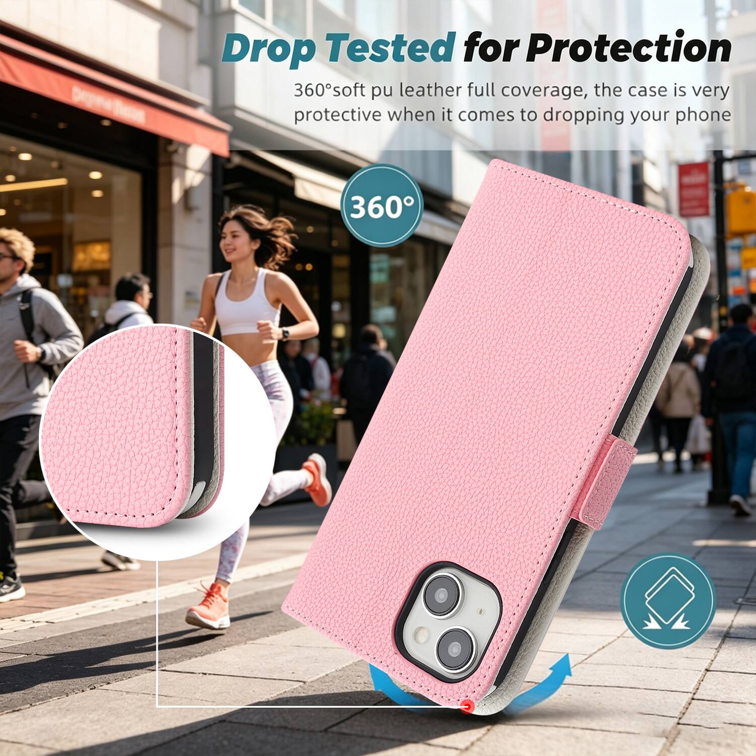 Dteck for Apple iPhone 15 Slim Flip Wallet Case+Wrist Strap,PU Leather ...