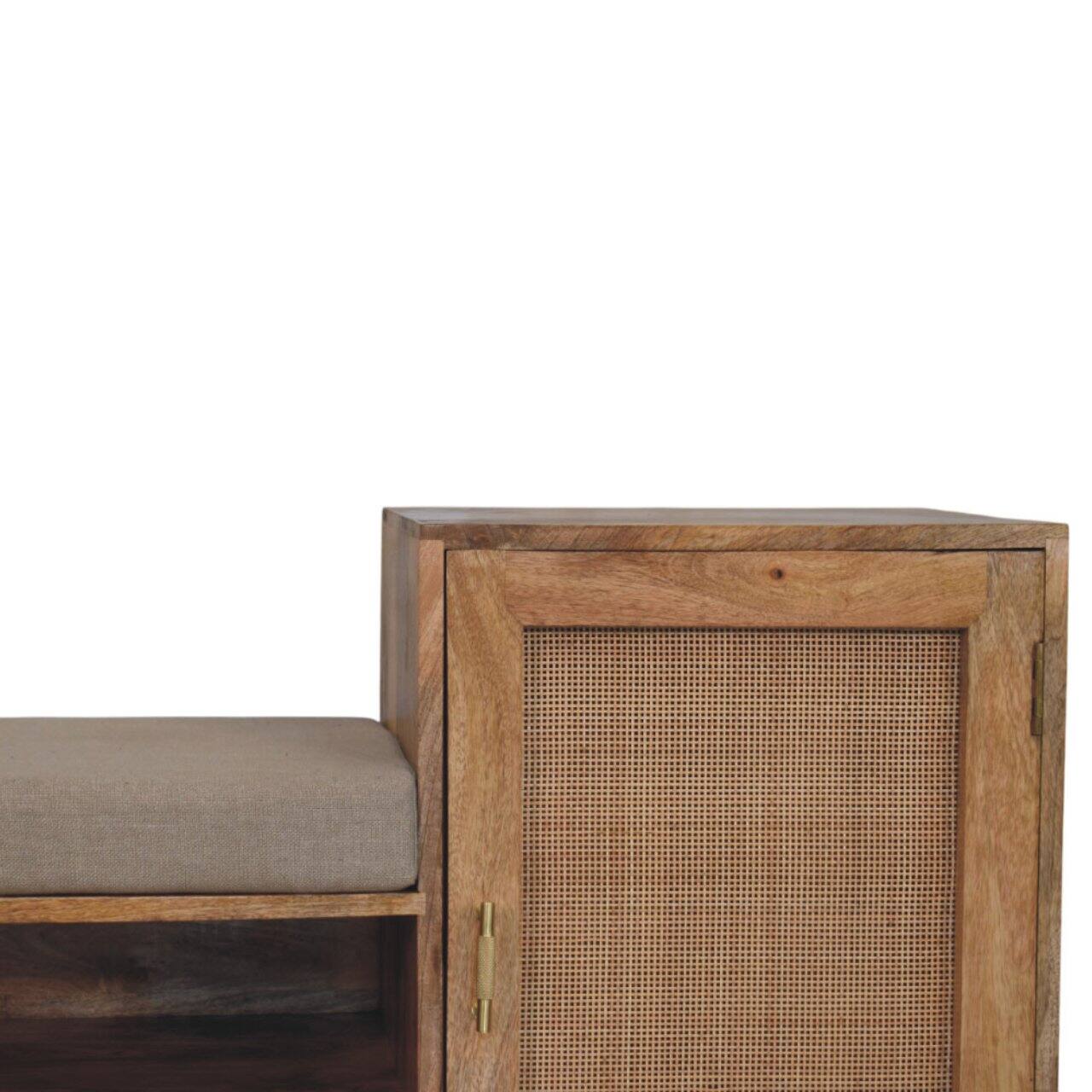 Alt View 1. Artisan Furniture - Artisan Furniture Solid Wood Larissa 2 slot Oak-ish Bench Unit, Upholstered, 1 Door, 2 Shelves, Brown and White - Brown and White.