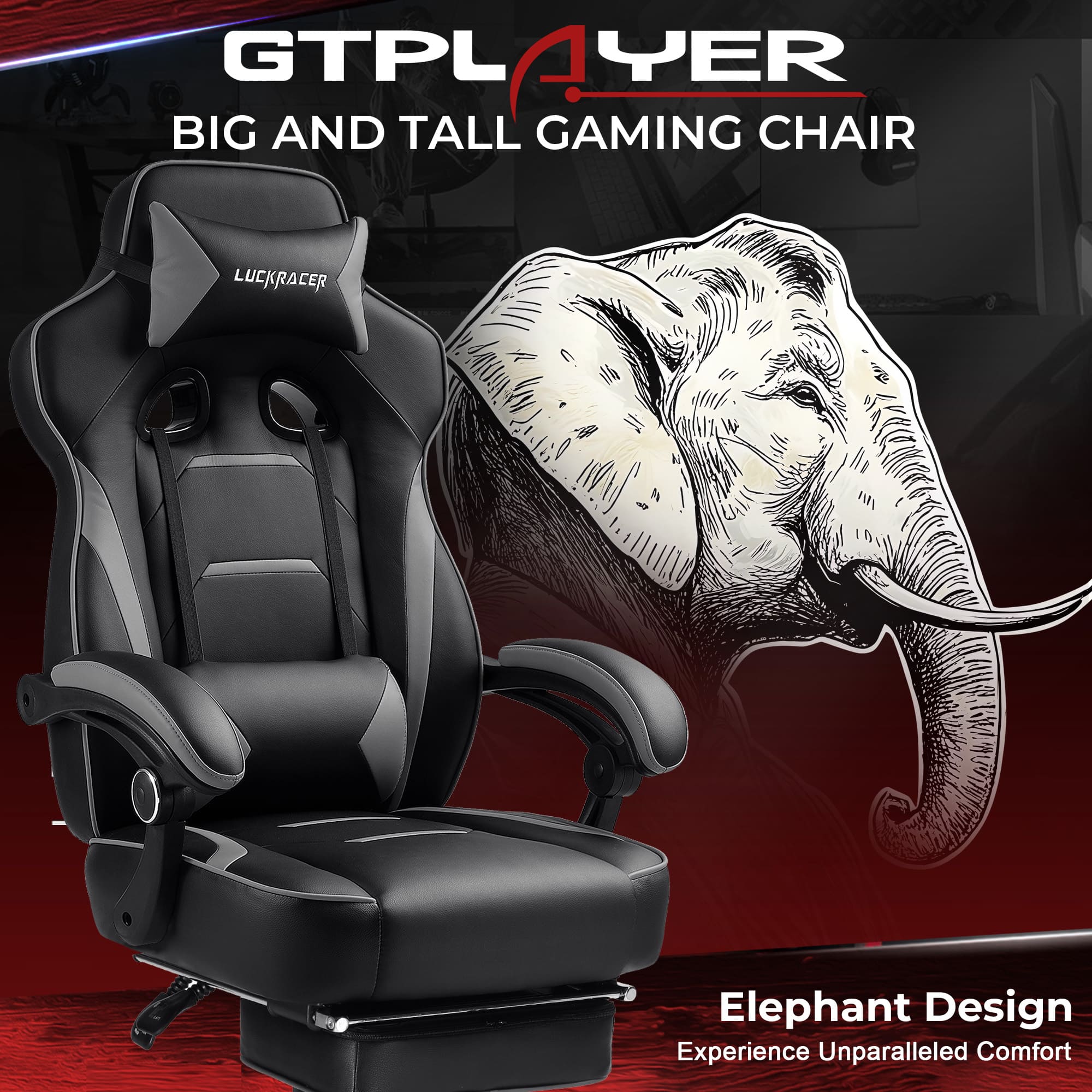 GTPL AYER BIG AND TALL GAMING CHAIR LUCKRACER Elephant Design Experience Unparalleled Comfort