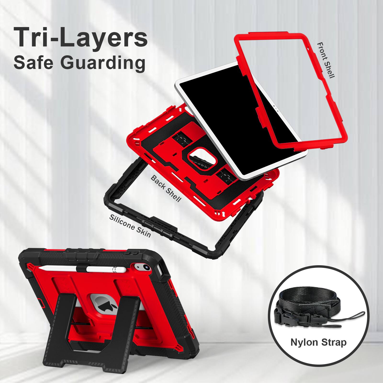 Tri-Layers Safe Guarding  
Front Shell  
Back Shell  
Silicone Skin  
Nylon Strap