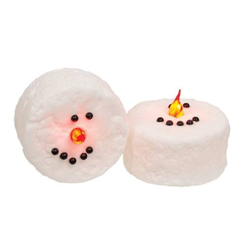 Front. BreeBe - 2/Set - Snowman Face Wax LED Timer Tealights - White.
