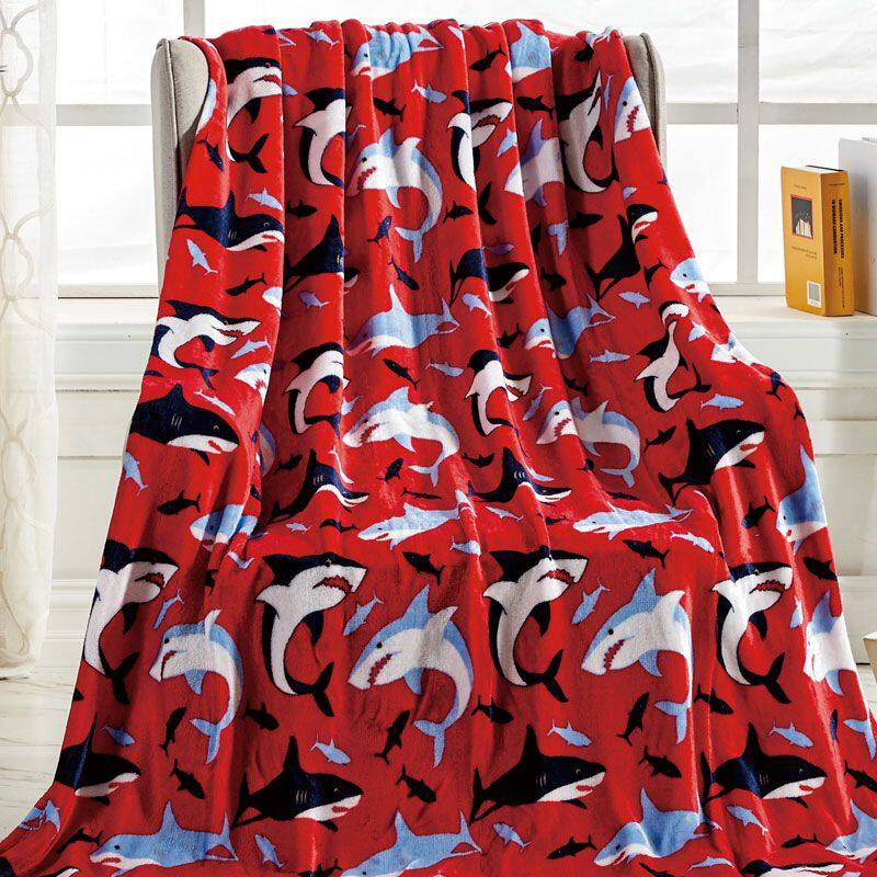 Left. Noble House - Noble House Extra Cozy and Comfy Microplush Throw Blanket (50" x 60") - Red Shark - Red Shark.