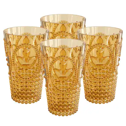 Front. Jay Import - Amber Fleur De Lis Drink Tumblers (Set of 4) - 25.3 oz - Amber.