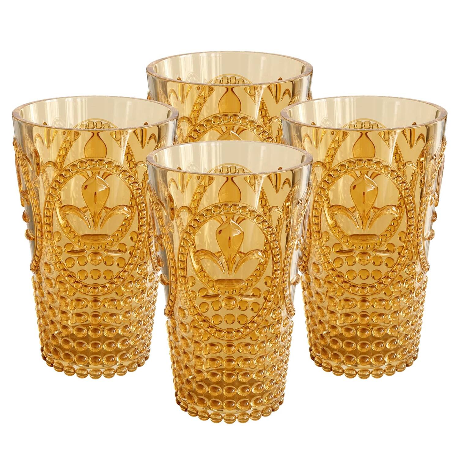 Front. Jay Import - Amber Fleur De Lis Drink Tumblers (Set of 4) - 25.3 oz - Amber.
