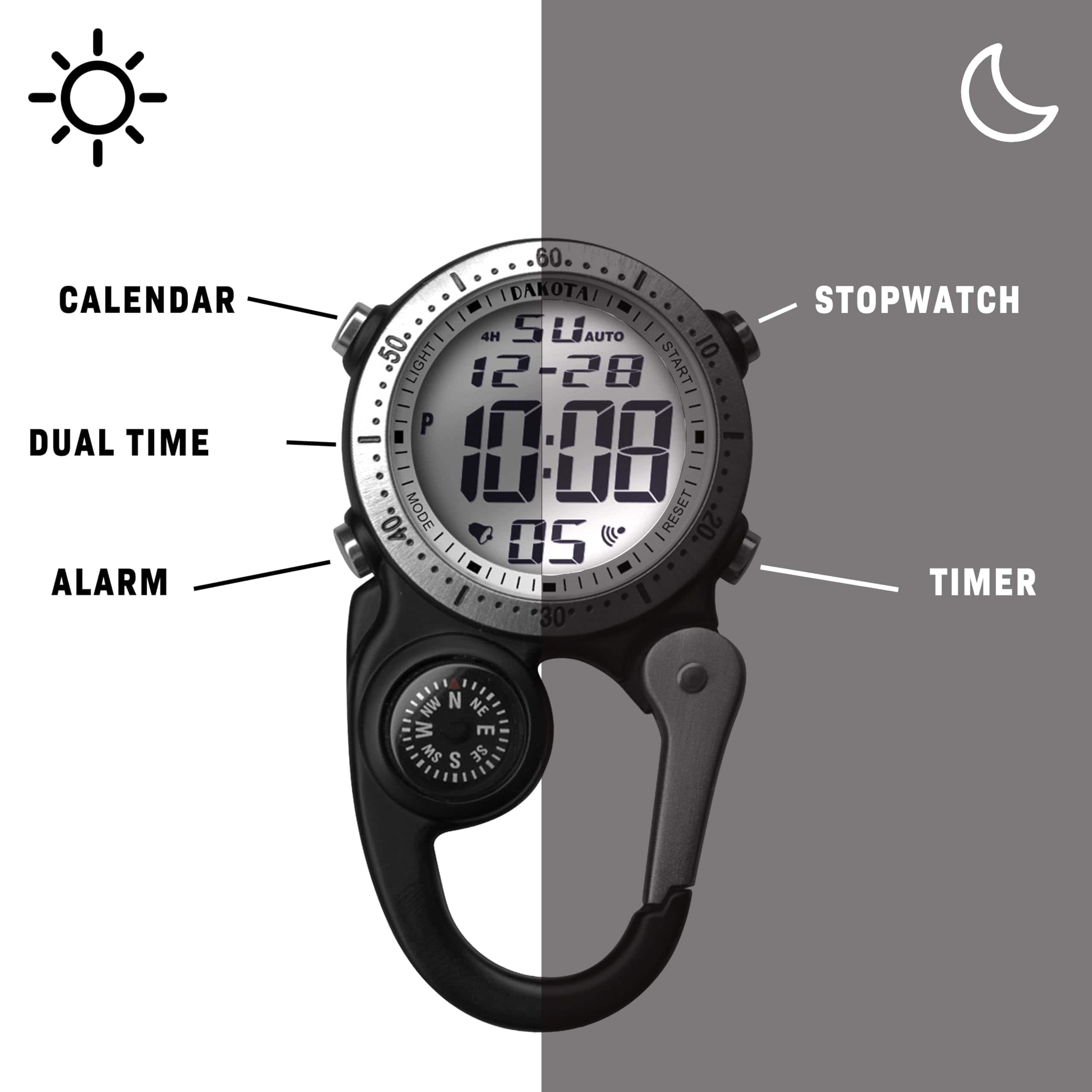 Dakota Digital Backpacker Clip Watch, Alarm, Stopwatch, Timer and