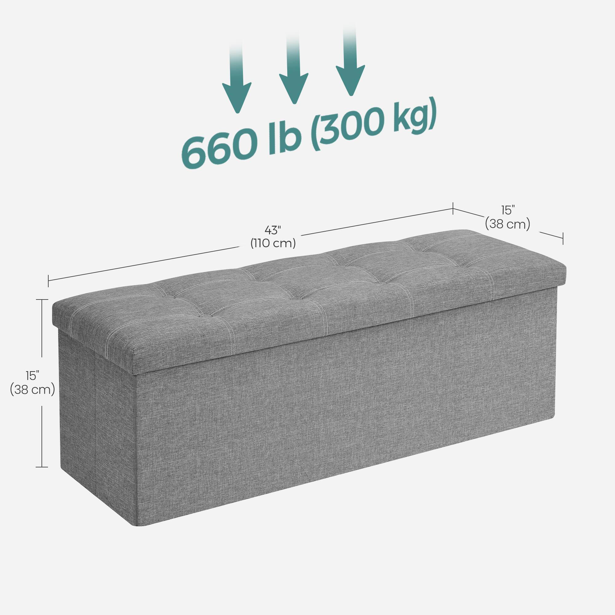 660 lb (300 kg)  
43" (110 cm)  
15" (38 cm)  
15" (38 cm)