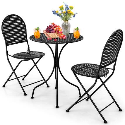 Front. Gymax - Gymax 3 PCS Patio Bistro Set All-weather Metal Table & Chair Set for 2 Person Modern Furniture Set - Black.